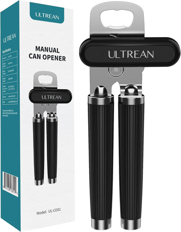 Ultrean Manual Can Opener, Heavy Duty Stainless Steel with Soft Touch Handle, Rust Proof (Black)