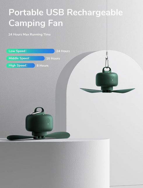 JISULIFE Portable Camping Fan with Remote Control, 8000mAh Rechargeable Battery, 4 Speeds, Green