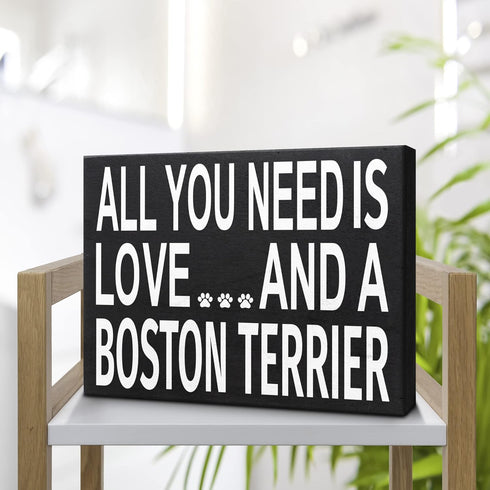 JennyGems Gift for Boston Terrier Lovers, All You Need Is Love Wooden Sign, 8x6x1.5 Inches, Dog Lover Decor