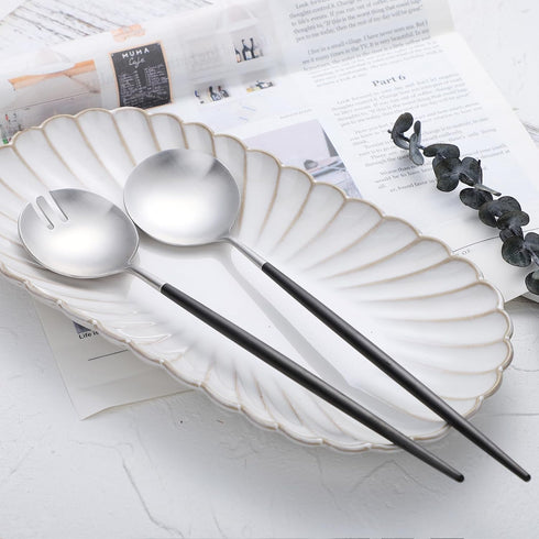 Salad Servers Spoon and Fork Set, 11.41 inch, 18/10 Stainless Steel with Titanium Plating (Black Silver)