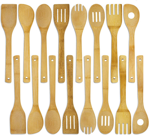 DEAYOU 16 PCS Bamboo Wood Spoons Set - Cooking Utensils for Everyday Use, Perfect for Housewarming Gifts