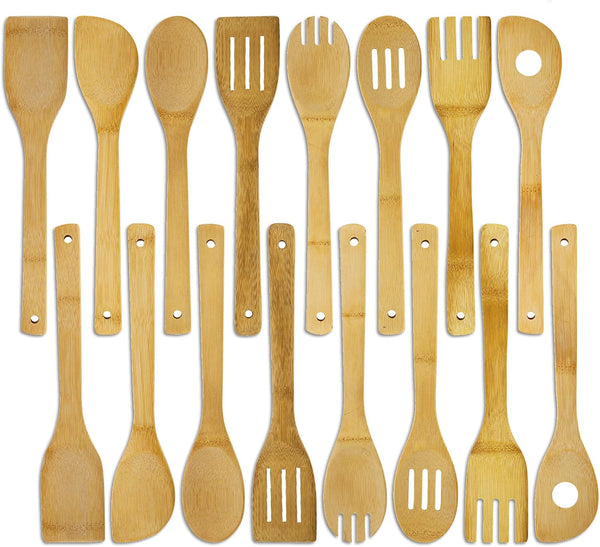 DEAYOU 16 PCS Bamboo Wood Spoons Set - Cooking Utensils for Everyday Use, Perfect for Housewarming Gifts