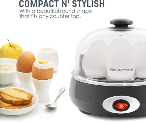 Elite Gourmet EGC007CHC# Rapid Egg Cooker, 7 Easy-To-Peel Eggs, Poacher, Omelet Maker, Auto Shut-Off, Charcoal Grey