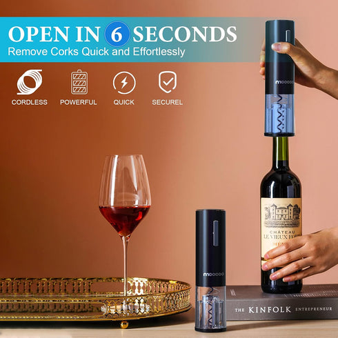 Moocoo Electric Wine Opener with Charging Base, Cordless Bottle Opener with 2-in-1 Aerator & Pourer, Easy Storage
