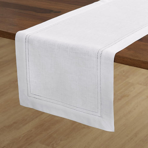 Solino Home Linen White Table Runner 60 Inches - Double Hemstitch, 100%