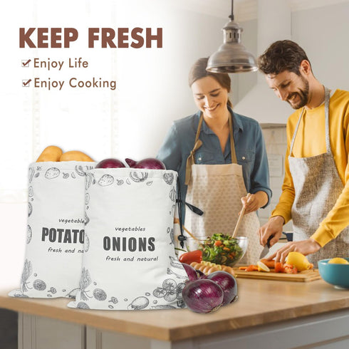 TOGETRUE Potato Onion Storage Bag, Washable Canvas Onion and Potato Storage Bag, Drawstring Garlic Onions Potatoes