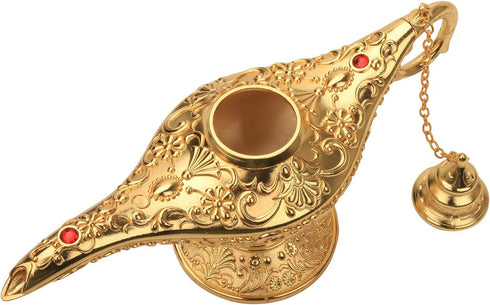 LAUYOO Classic Aladdin Magic Genie Lamp, Metal Carved Arabian Props for Home Tabletop Decoration, Gold
