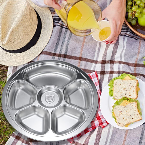 Litewoo Round Divided Plate Stainless Steel 6 Sections