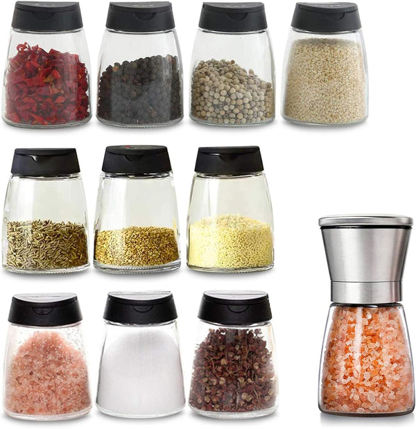 Celiseaya Glass Spice Jars, Double Lids Seasoning Shakers Glass Bottles Spice Shakers Sifter