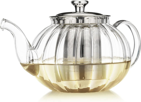 Teabloom Vienna Glass Teapot - Stain-Free Heatproof Glass, Stovetop Safe, Removable Stainless Steel Infuser, 37 oz.