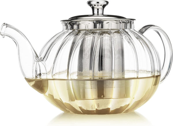 Teabloom Vienna Glass Teapot - Stain-Free Heatproof Glass, Stovetop Safe, Removable Stainless Steel Infuser, 37 oz.