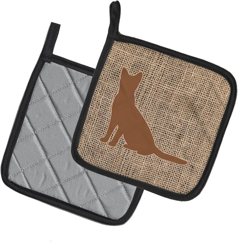 Caroline's Treasures BB1071-BL-BN-PTHD Cat Burlap and Brown Pot Holders, Kitchen Heat Resistant, 7 1/2 x 7 1/2