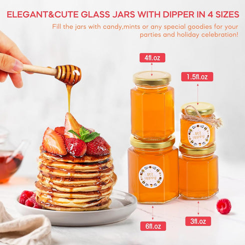 3oz 30Pack, AuroTrends Mini Honey Jars with Dipper Empty Glass Jars for Baby Shower Favors/Wedding Favors for Guests
