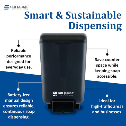46 San Jamar Classic Plastic Manual Soap Dispenser, Hand Sanitizer Dispenser, Lotion Dispenser with Universal