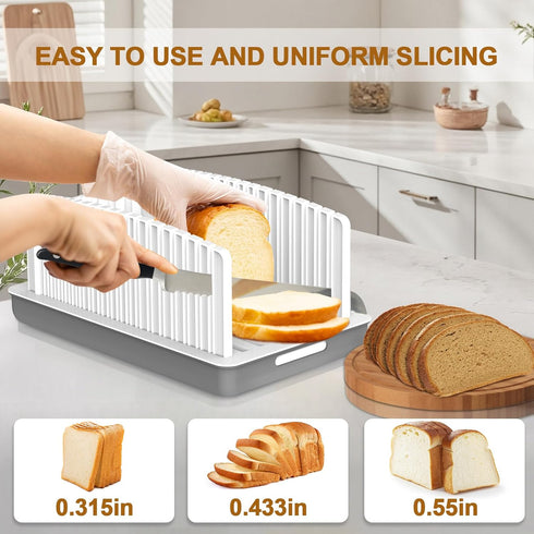 Kiss Core Upgrade Bread Slicer for Homemade Bread, Bread Slicer Guide Adjustable Width and Thickness, Foldable