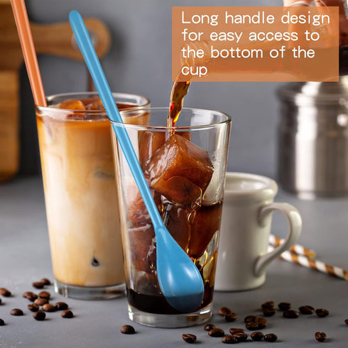 8 Pcs Iced Tea Spoons, Long Plastic Ice Handle Spoons, Colorful Teaspoons for Mixing Ice Cream, Honey, Cocktail