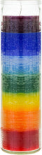 Mega Candles 1 pc Unscented Multi Color Chakra Glass Devotional Prayer Candle - Hand Poured Premium Wax, 2 Inch x 8 Inch