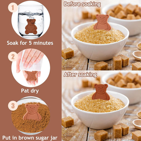 Starrth 2PCS Terracotta Brown Sugar Keeper Bear Brown Sugar Saver and Softener Disc to Maintain Food Moisture