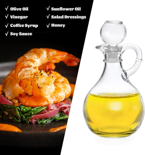 BSTKEY Set 2 310ml of Olive Oil Dispenser Bottle with Stopper, Elegant Style Round Glass Cruet Bottles for Kitchen, Oil