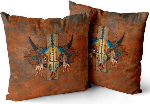 Decorative Throw Pillow Case Cushion Cover, Buffalo New Mexico Style Southwestern Bison Pillowcase, Set of 2