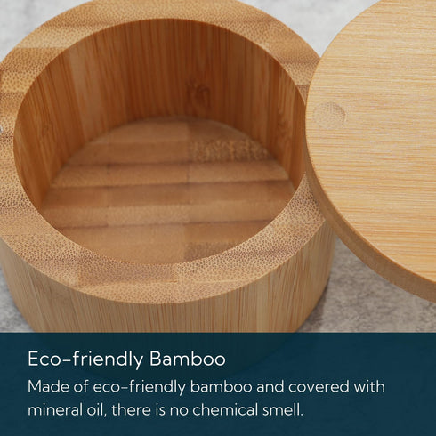 KITCHENDAO Bamboo Salt Cellar Bowl, Elegant Kitchen Container with Swivel Magnetic Lid for Seasonings, 6oz