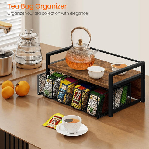 Countertop Homode Tea Bag Organizer, Wood Tea Organizers and Storage Chest, Teabag Holder with Storage Drawer,Tea