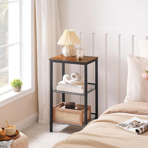 3-Tier BF01DH01G1 HOOBRO Side Table, Tall End Telephone Table with Adjustable Mesh Shelves, Small Entry Table