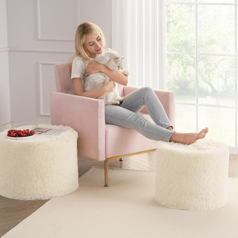 20 15, Hansleep Round Stuffed Pouf Ottoman x Foam Filled Faux Fur Ottoman Foot Rest for Chair with Washable Cover, Foot