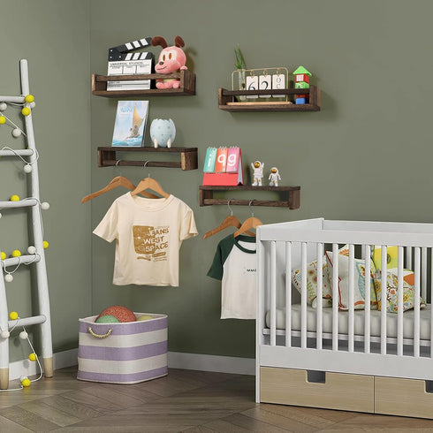 Set 4, Nursery Room Shelves of Wood Floating Book Shelves for Kids Room, Baby Book Shelf for Nursery, Kitchen Spice