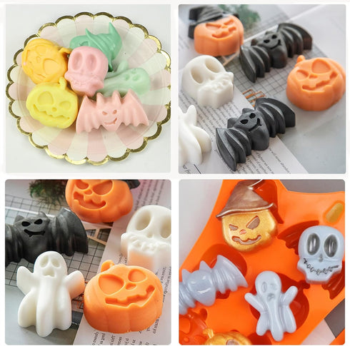 Pumpkin Silicone Mold Halloween Cake Mold, 5 PIECE Chocolate Molds with Ghost, Pumpkin, Bat & Witch Hat Cookie Molds
