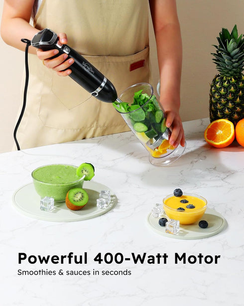 Sangcon Immersion Blender Handheld, 3-in-1 Hand Blender Electric, 400W Handheld Blender, Stainless Steel Blade Stick Blender with Whisk, Milk Frother Attachments - Black by sangcon
