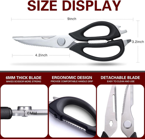 Kitchen Scissors All Purpose for Food, Kitchen Shears Come Apart Dishwasher Safe with Comfort Grip, Ultra Sharp Food Cooking Scissors for Chicken, Meat, Poultry, Fish, Herbs (Black) by Etydbsai