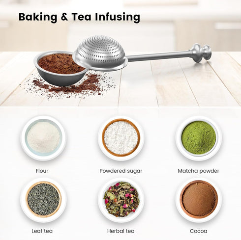 releeder 304 Flour Sifter, Flour Duster for Baking, Stainless Steel One-Handed Spring-Operated Sifter Tool for Flour