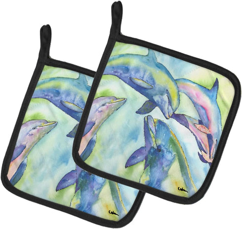 Caroline's Treasures 8548PTHD Dolphin Pair of Pot Holders, Kitchen Heat Resistant, 7 1/2 x 7 1/2