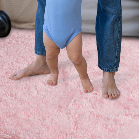 Super Fluffy Throw Rug for Bedroom, Modern Shag Pink Area Rug, Soft Plush Small Carpet for Kids and Teens