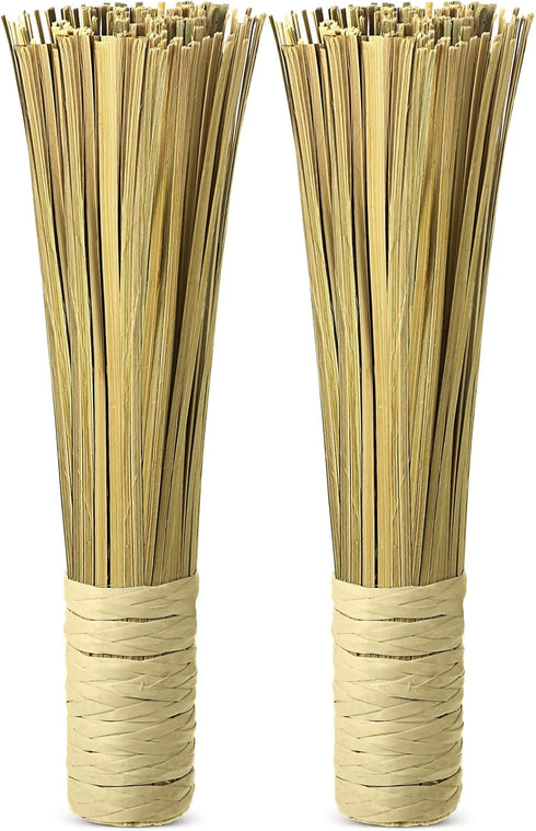 2 Pcs 12 Inches Bamboo Wok Brush Bamboo Kitchen Cleaning Brush Pot