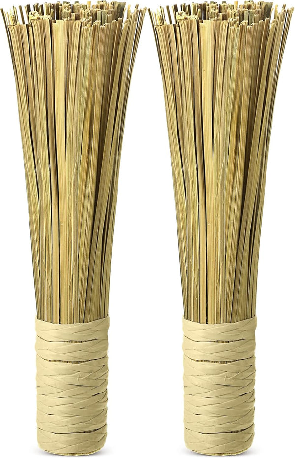 2 Pcs 12 Inches Bamboo Wok Brush Bamboo Kitchen Cleaning Brush Pot