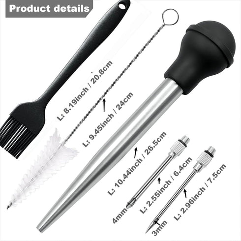 Smithcraft Turkey Baster, Stainless Steel Baster Syringe Meat Injector Baster Set with 2 Needles&2 Cleaning Basting Brush, 18/8 Steel Turkey Baster for Flavor Meat Poultry, Beef & Chicken Cooking Teal
