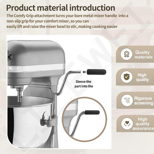 Comfy Grip Bare Metal Handle for KitchenAid Bowl-Lift Stand Mixers, 5 Plus, 5 Qt, 8 Qt - Non-slip Grip (Black)