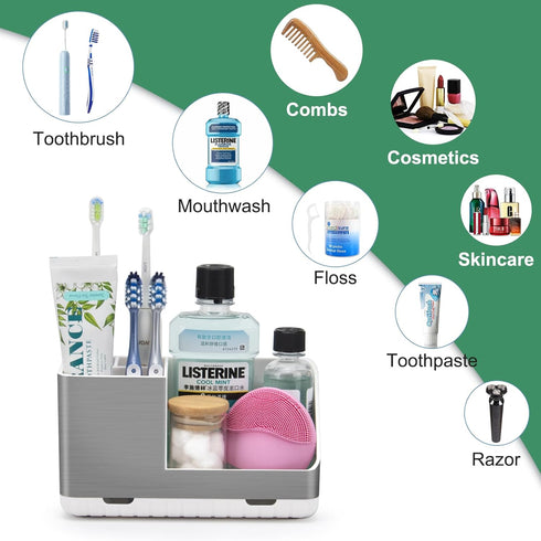 Toothbrush Holders for Bathroom Countertop, Electric Toothbrush and Toothpaste Organizer, Brushed Silver