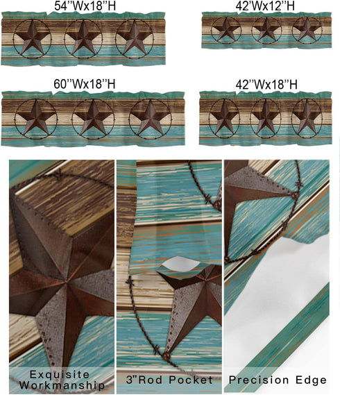 Western Valances Curtain 1 Panel for Kitchen Cafe, Teal Brown Wood Grain, 42"x12", Rod Pocket Window Treatment
