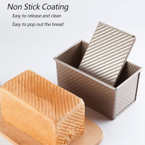 Pullman Loaf Pan with Lid, Non-Stick 1 Pound Dough Capacity Rectangular Bread Pan, 9x4inch with Dough Scraper Cutter