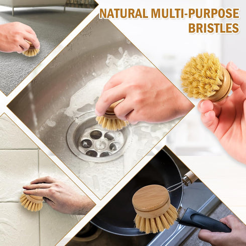 Abizarch 6pcs Bamboo Dish Brush Replacement Heads, Wooden Dish Brushes for Cleaning Kitchen Wood Dish Scrubbers Washing