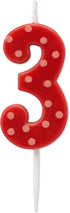 Papyrus Number 3 Birthday Candle, Red Polka Dots, 1-Count