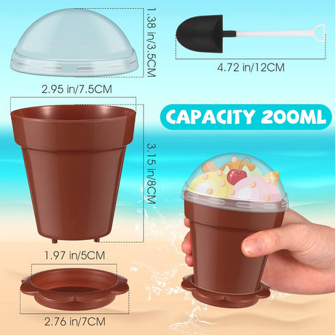 50 Pack Honeydak Flowerpot Dessert Cup Plastic Cake Cups with Lid Shovel Spoon Bottom Tray Small Flower Pot Cups