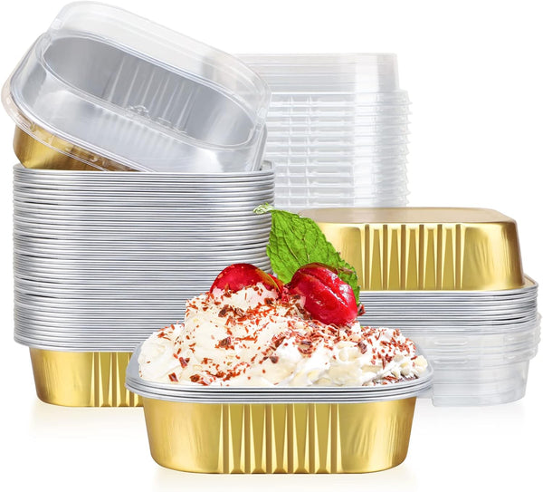 EUSOAR Cupcake Liners with Lids, 50pcs Gold Aluminum Foil Square Baking Cups for Muffin, Pie, Lava Cakes, Flan