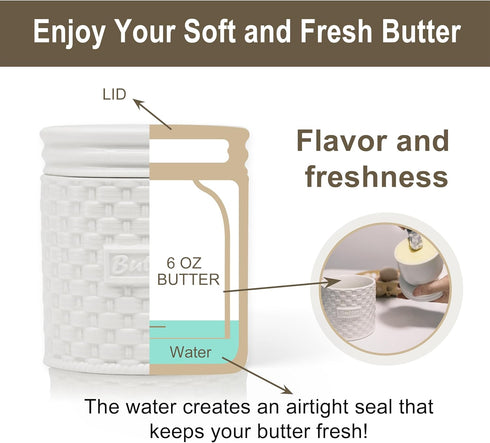 BAENOSE Counter,Ceramic Countertop, Ceramic Butter Crock, French Butter Dish for Spreadable Soft Butter,Butter Keeper