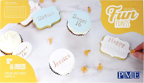 PME Fun Fonts Collection 2 Stamping Set, Letters & Numbers for Cookie & Cupcake (66 Pieces), Standard Transparent
