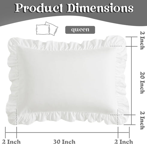 Set 2, 20" 30", KKJIAF Ruffle Pillow Cases Queen Size of Ruffled Pillow Covers with Envelope Closure, Wrinkle Resistant