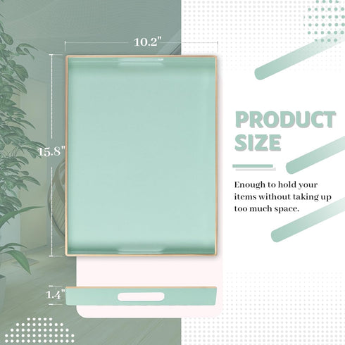 15.8 10.2 1.4" MAONAME Mint Green Serving Tray with Handles, Modern Decorative Trays for Coffee Table, Plastic
